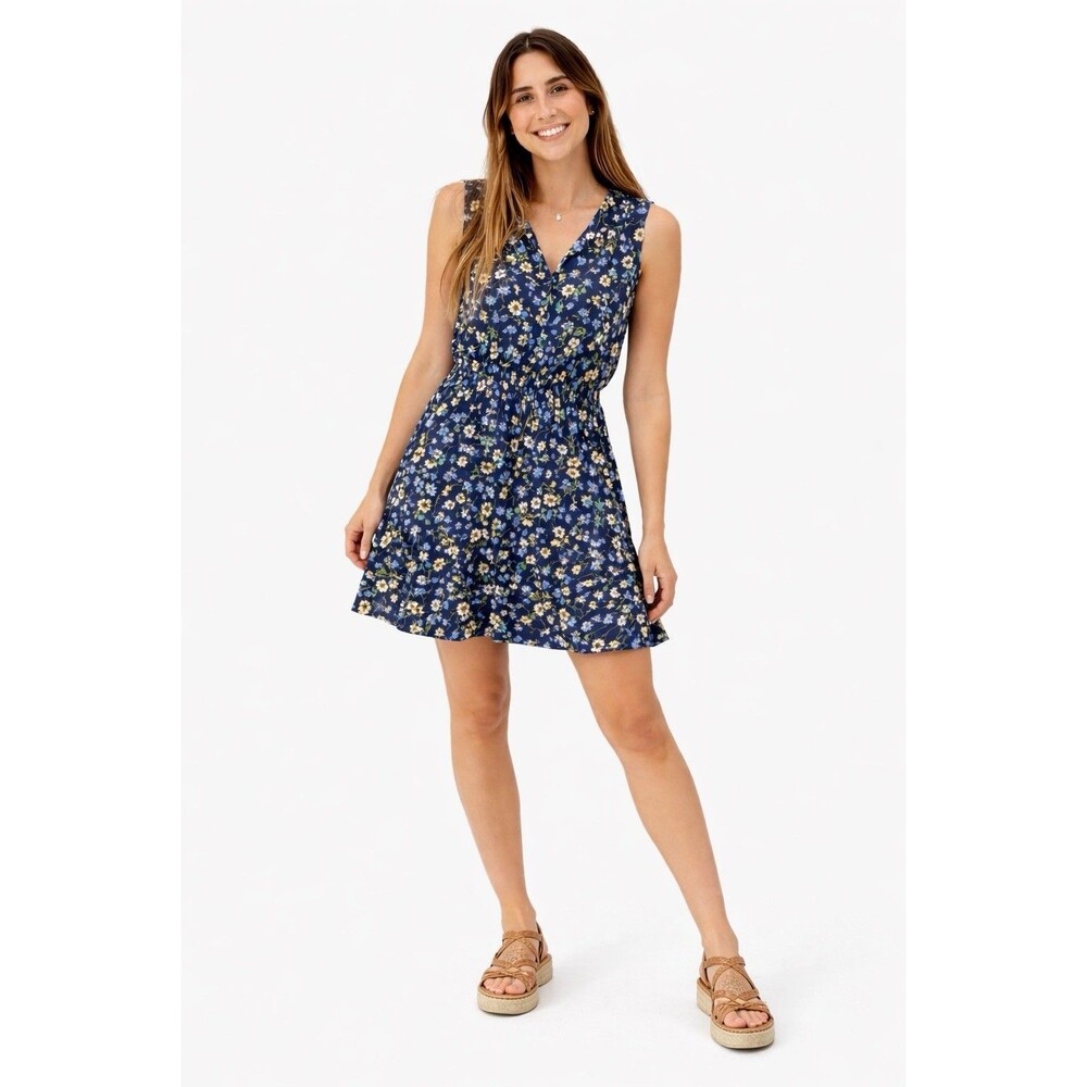 LOFT Floral Mini Dress XSP Petite Sleeveless V Neck Summer Fit Flare Cottagecore